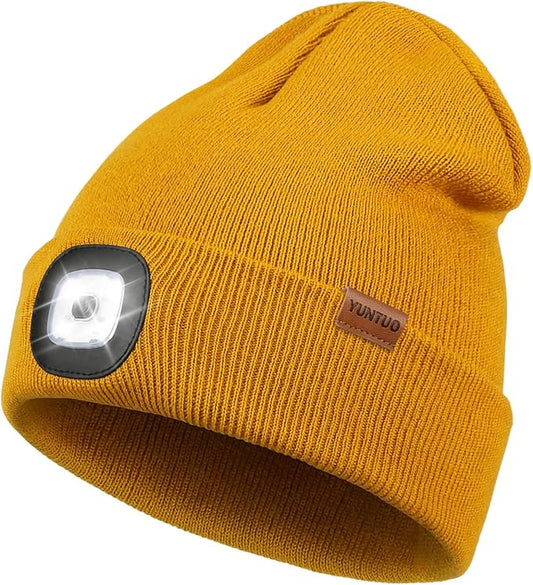 YunTuo LED Beanie with The Light, Unisex USB Rechargeable Headlamp Winter Knitted Cap Gifts for Men Dad Husband Him