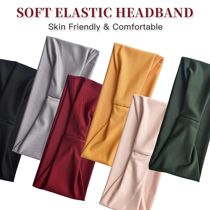 12 Pack Wide Headbands for Women No slip Stretchy Boho Hair Bands, Soft Elastic Yoga Workout Running Thick Wicking Sweat Bands Solid colors Head Wrap