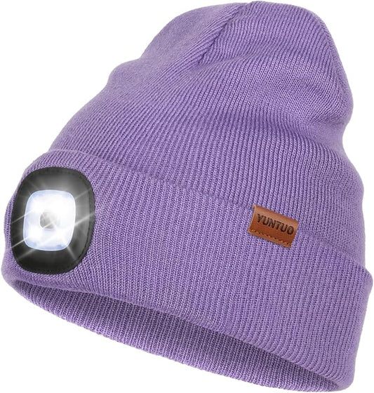 YunTuo LED Beanie with The Light, Unisex USB Rechargeable Headlamp Winter Knitted Cap Gifts for Men Dad Husband Him