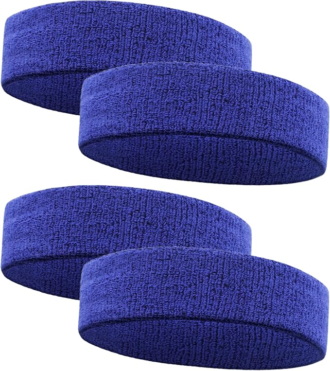 4 Pack Sweatbands Sports Headband for Men and Women, Moisture Wicking Athletic Workout Headband for Running, Tennis, Basketball, Yoga, Gym Stretchy Unisex Sweatband
