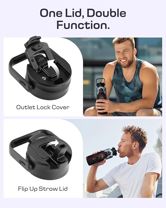 Insulated Water Bottle 40 oz –Hot and Cold Coffee Travel Drinks, Leakproof Sports Gaming & Gym Bottles, Large and Small Reusable Stainless Steel Flask with Straw – Blood Revenant