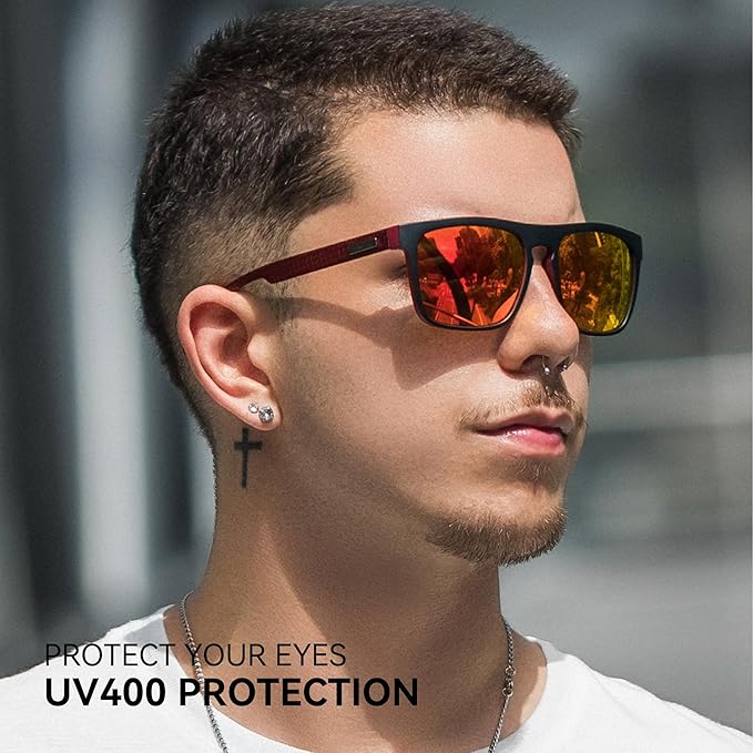 ZENOTTIC Polarized Sunglasses Men Square: Unbreakable TR90 Frame Carbon Fiber Temple UV400 Protection Sun Glasses for Driving