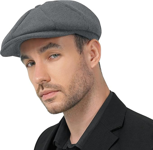 POUDAY Wool Blend Newsboy Cap for Men Irish Cap Newsboy Hat Newsies Cabbie Hat
