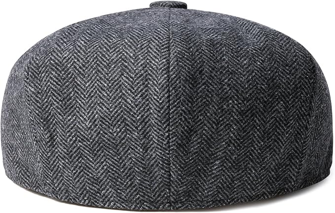 Men Wool Blend 8 Panel Newsboy Cap Tweed Cabbie Hat Snap Brim