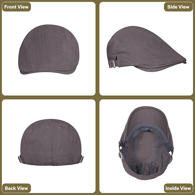 Men's Newsboy Caps 100% Cotton Newsies Flat Hats for Men Adjustable Irish Cabbie Gatsby Hats Ivy Cap for Driving Golf Hunting