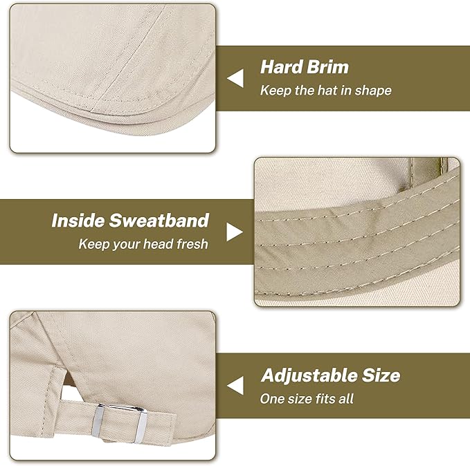 Men's Newsboy Caps 100% Cotton Newsies Flat Hats for Men Adjustable Irish Cabbie Gatsby Hats Ivy Cap for Driving Golf Hunting