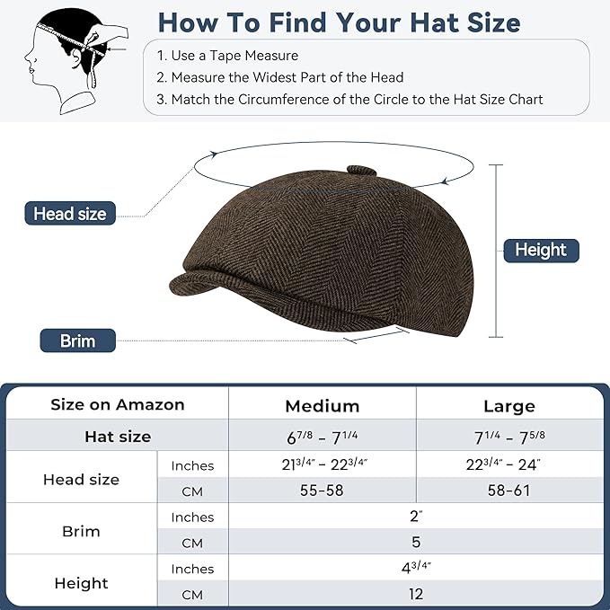 KUJUHA Wool Men's Newsboy Caps Flat Irish Cabbie Ivy Gatsby Newsboy Driving Hat Hunting Cap Winter Hat