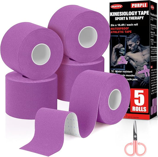 5 Rolls Kinesiology Tape, 2 inch x 16.4 Feet Waterproof Athletic Tape, Uncut Kinetic Tape, Muscle Tape, Sports Tape, Knee Tape for Exercise and Daily Use - Purple