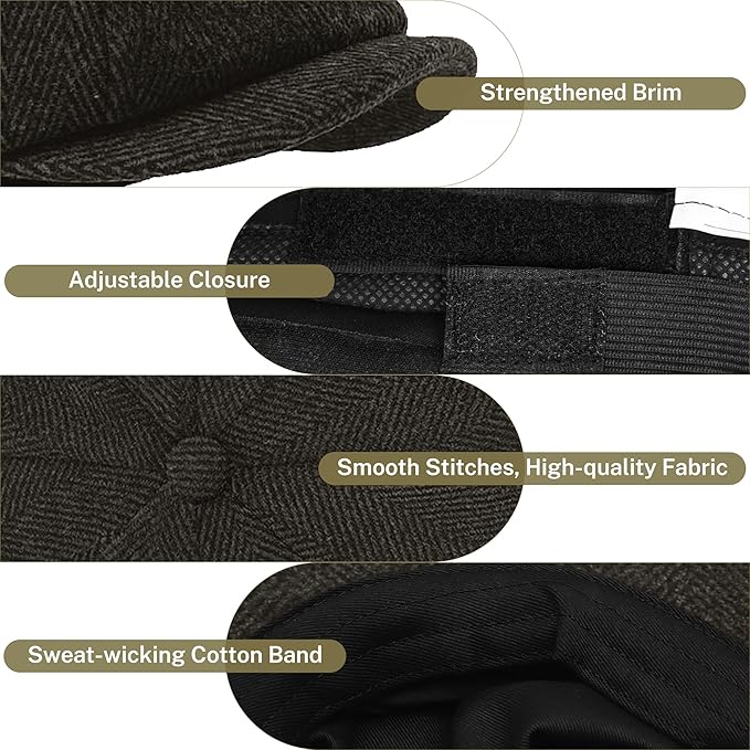 KUJUHA Wool Newsboy Cap for Men Flat Irish Cabbie Ivy Gatsby Newsboy Driving Hat Hunting Cap