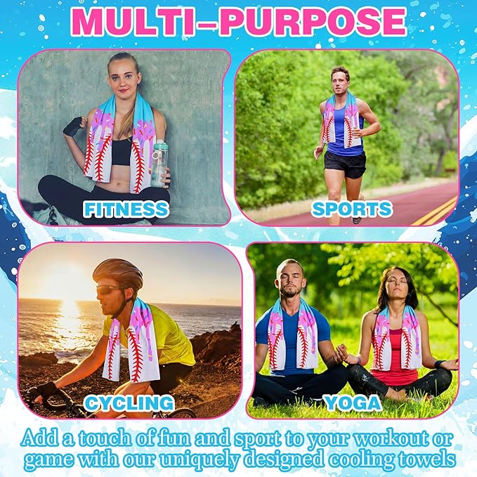 12pcs Baseball Ice Cream Drip Cooling Towels 40"x12" Microfiber Cooling Towels Sweat Absorbent Chilly Washcloth Baseball Team Gift Party Favor for Hot Weather Yoga Gym