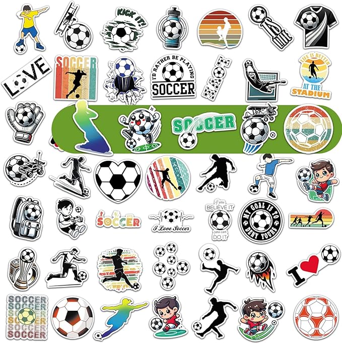 Soccer Water Bottles for Boys 18 oz and 100 PCS Soccer Stickers Sports Insulated Stainless Steel Water Bottle Accessories Stuff Gear Gifts For 8-12 12-14 Player