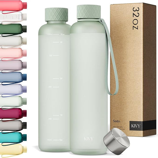 KIVY Slim Water Bottle 32oz [Lightweight & Shatterproof] Fits Backpack & Cupholder for Travel, Sports, School, Gym - Sage green water bottle no straw for Gym - Screw top - Dishwasher Safe