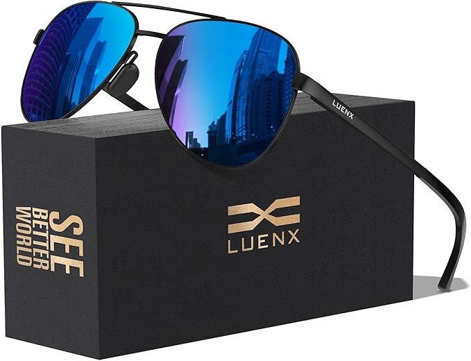 LUENX Aviator Sunglasses for Men Women Polarized - UV400 Protection, Stylish Shades, Driving, Outdoor Activities