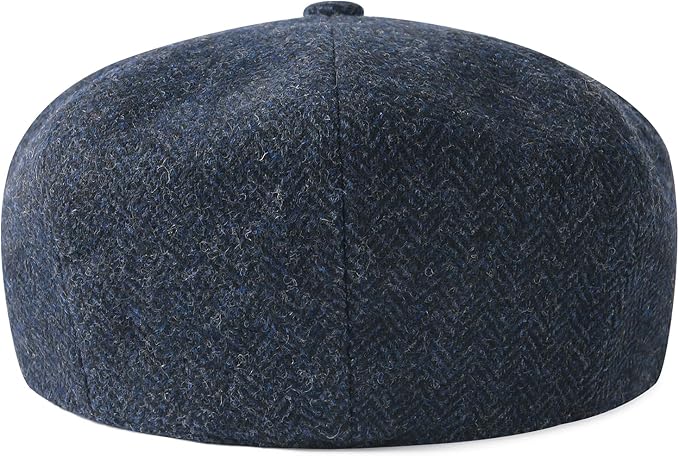 Men Wool Blend 8 Panel Newsboy Cap Tweed Cabbie Hat Snap Brim