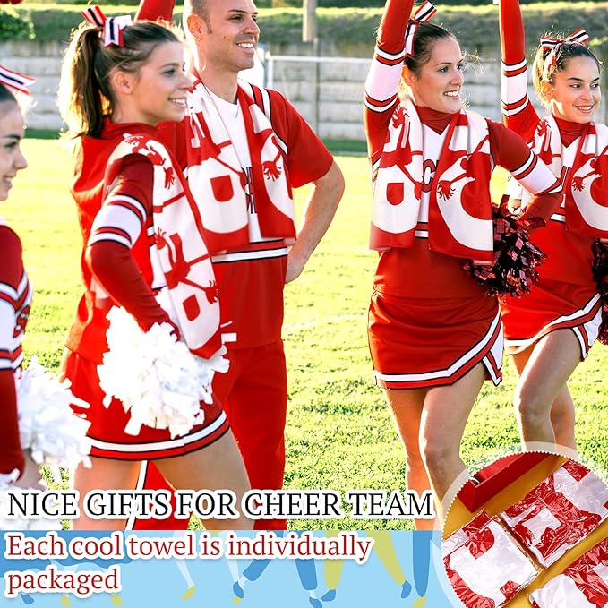 12 Pcs 12/24 Pcs Cheerleader Cooling Towel Cheer Gifts Bulk for Team Cheer Sports Gifts with Bags 40" x 12" Breathable Chilly Microfiber Cooling Towel for Yoga Sport Gym Party Favor (Red)