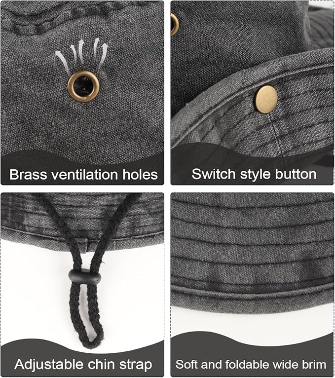 Zylioo XXL Boonie Sun Hats Washed,Oversized Wide Floppy Brim Hiking Hat for Big Heads,Large Cooling Hats with Chin Strap