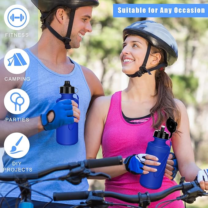 72 Pcs Reusable Water Bottles Bulk 20 oz Squeeze Plastic Sports Water Bottles with Nylon Strap Leak Proof Blank DIY Cups for Travel Hiking Cycling Sport Event Team Gifts