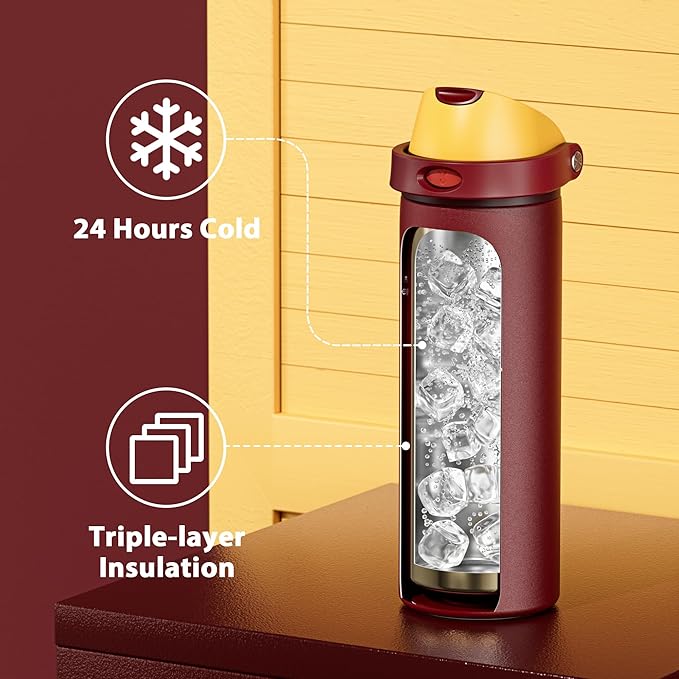 24 oz Insulated Water Bottle for Women: Meoky Stainless Steel Water Bottle with Straw and Spout Lid - Leak Proof, Cold for 24 Hours, Fits in Car Cup Holder, BPA-Free for Sports Travel, Gryffindor