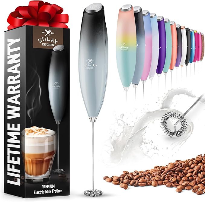 Zulay Powerful Milk Frother for Coffee with Powerful Motor - Handheld Frother Electric Whisk, Milk Foamer, Mini Mixer and Coffee Blender Frother for Frappe, Latte, Matcha, No Stand - Storm