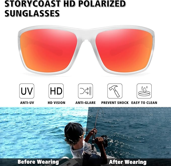 STORYCOAST Polarized Sports Sunglasses for Men Women Unbreakable Frame Cycling Fishing Driving