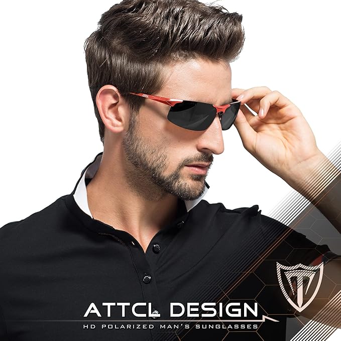 ATTCL Men's Fashion Driving Polarized Sunglasses for Men - Al-Mg metal Ultralight Frame