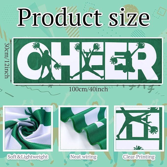 12 Pcs 12/24 Pcs Cheerleader Cooling Towel Cheer Gifts Bulk for Team Cheer Sports Gifts with Bags 40" x 12" Breathable Chilly Microfiber Cooling Towel for Yoga Sport Gym Party Favor (Green)