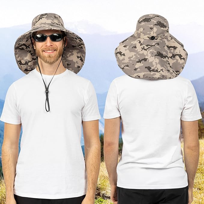 SUN CUBE Wide Brim Sun Hat with Neck Flap, UPF50+ Hiking Safari Fishing Hat for Men Women, Sun Protection Beach Hat