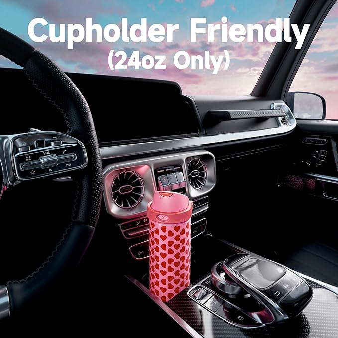 24 oz Valentine's Day Water Bottle: Meoky Stainless Steel Heart Water Bottle with 2-in-1 Straw and Spout Lid - Leak Proof, Fits in Car Cup Holder, Valentines Day Gifts for Her Women Wife Girls, Lovie