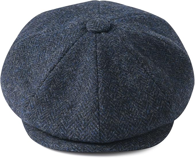 Men Wool Blend 8 Panel Newsboy Cap Tweed Cabbie Hat Snap Brim