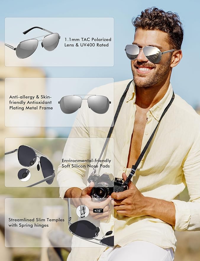 LUENX Aviator Sunglasses for Men Women Polarized - UV400 Protection, Stylish Shades, Driving, Outdoor Activities