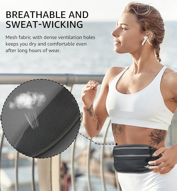 HiRui Slim Fanny Pack for Men Women, Adjustable Exercise Waist Pack Reflective Running Belt for Sports Workout Cycling Hiking, Casual Hands-Free Wallets Phone Bag Fits All Phones (Dark Gray)