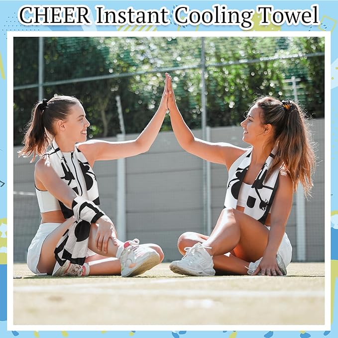 12 Pcs 12/24 Pcs Cheerleader Cooling Towel Cheer Gifts Bulk for Team Cheer Sports Gifts with Bags 40" x 12" Breathable Chilly Microfiber Cooling Towel for Yoga Sport Gym Party Favor (Black)