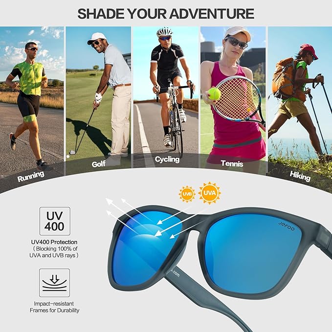 Jefoo Polarized Sports Sunglasses for Women Men Running Retro Trendy Sun Glasses UV400 Protection Tangle Free