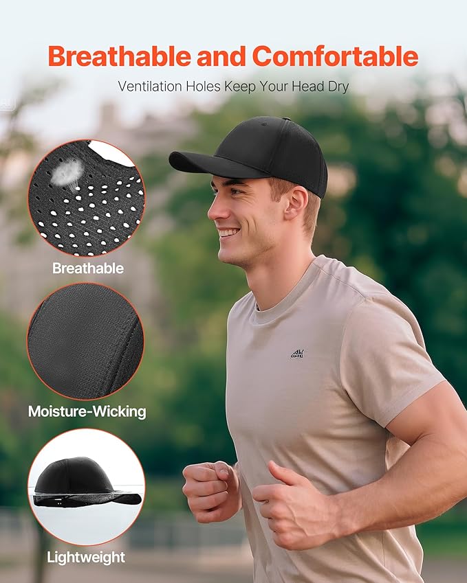 VEVOR Baseball Cap, Plain Baseball Hat with Breathable Fabric, Adjustable Size, Lightweight Summer Thin Sports Caps Ideal for Running, Workouts, or Outdoor Activities, 1 Pc, Black