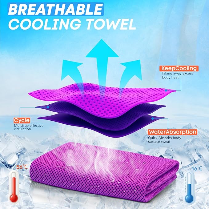 4 Pack Cooling Towels (40"x 12"), Soft Breathable Gym Towels, Outdoors Ice Towel for Neck and Face, Camp Essentials Microfiber Sweat Towels for Gym, Run, Yoga, Workout, Travel, Climb