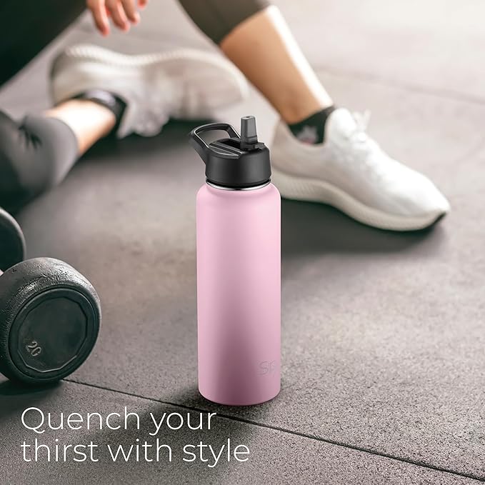 SIPX™ 40 oz Insulated Water Bottle with 3 Lids – Leakproof Stainless Steel, Triple Insulated – Cold 24 Hours/Hot 12 Hours – Durable Bottle for School, Gym, Travel – Light Pink