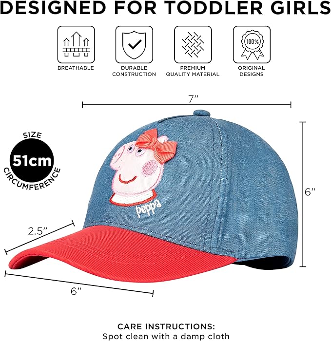 Hasbro Girls' Baseball Cap, Peppa Pig Adjustable Toddler Hat for Ages 2-4