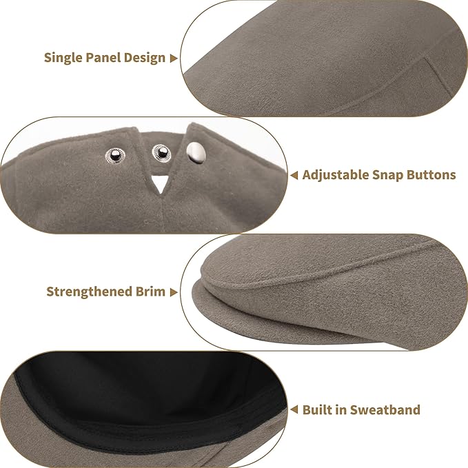 Men's Adjustable Newsboy Hat Classic Flat Gatsby Cabbie Ivy Cap for Golf Driving Winter