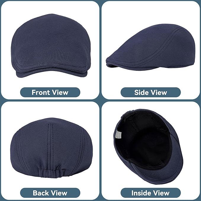 KUJUHA Men's Newsboy Cap Cotton Flat Ivy Gatsby Newsboy Hat Driving Hat Irish Cabbie Hunting Caps Winter Hat