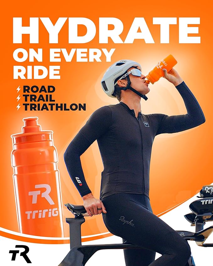 TRIRIG TR Cycling Water Bottles 25 Oz Orange Featuring a Watergate Lid for Easy, Leak Proof Access - Fits Standard Bike Cages for Triathlon Bikes, Gym & Outdoor Lightweight Sports Water Bottle