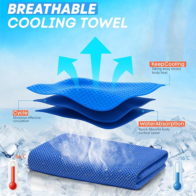 4 Pack Cooling Towels (40"x 12"), Soft Breathable Gym Towels, Outdoors Ice Towel for Neck and Face, Camp Essentials Microfiber Sweat Towels for Gym, Run, Yoga, Workout, Travel, Climb