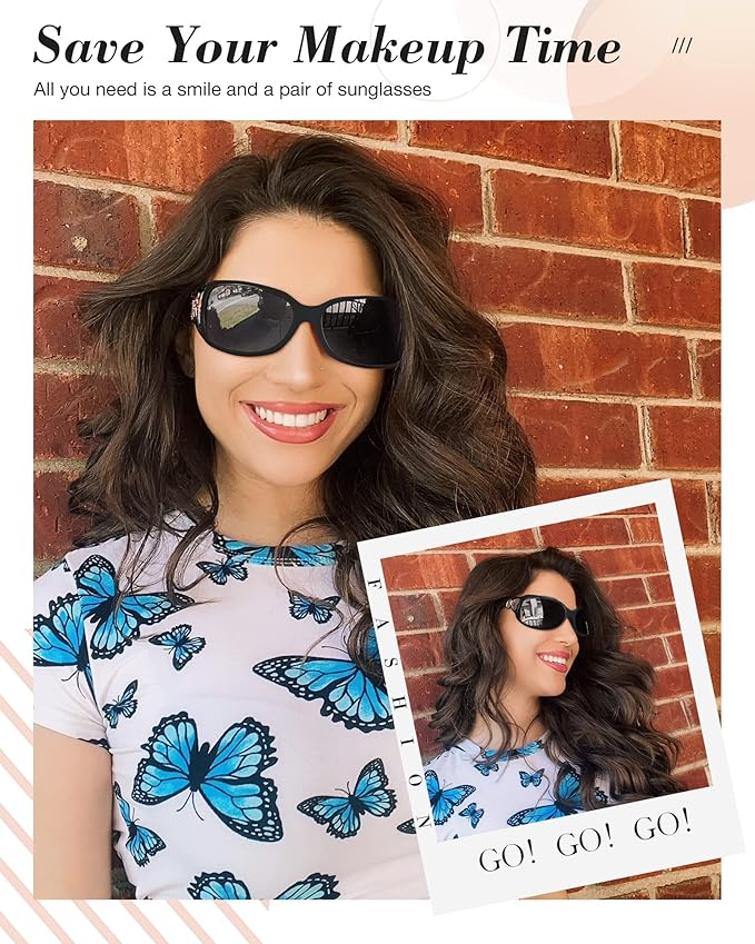 IGnaef Polarized Sunglasses for Women, Trendy Wrap Around Jackie-O Style with Butterfly Decoration IF022