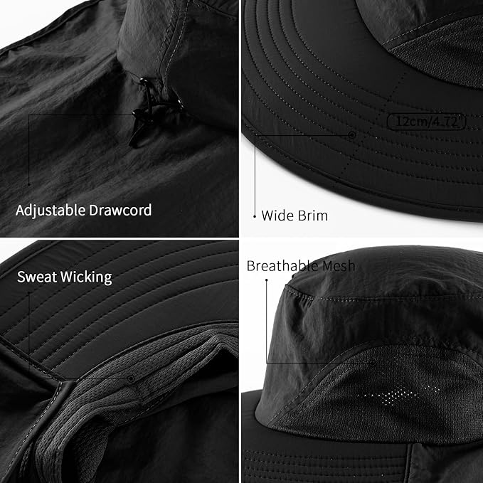 Home Prefer Outdoor UPF50+ Sun Hat Wide Brim Mesh Fishing Hat with Neck Flap