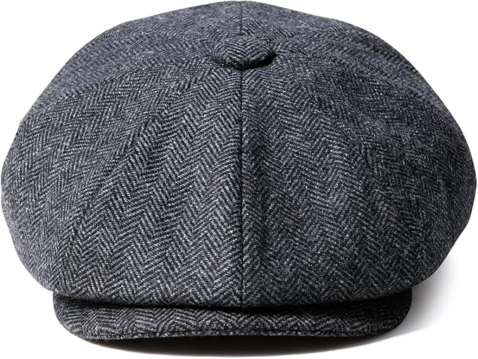 Men Wool Blend 8 Panel Newsboy Cap Tweed Cabbie Hat Snap Brim