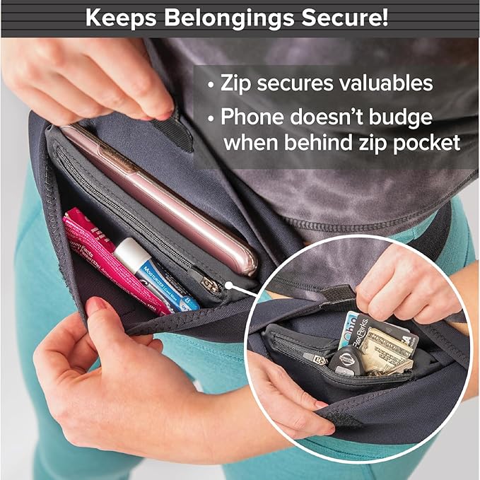 Tune Belt SP2 Running Belt, Slim Waist Pack Holder with Secure Zip Pocket, Sweatproof Storage, Non-Chafing, Fits Large Phones, Easy Access, Money Belt for Men & Women