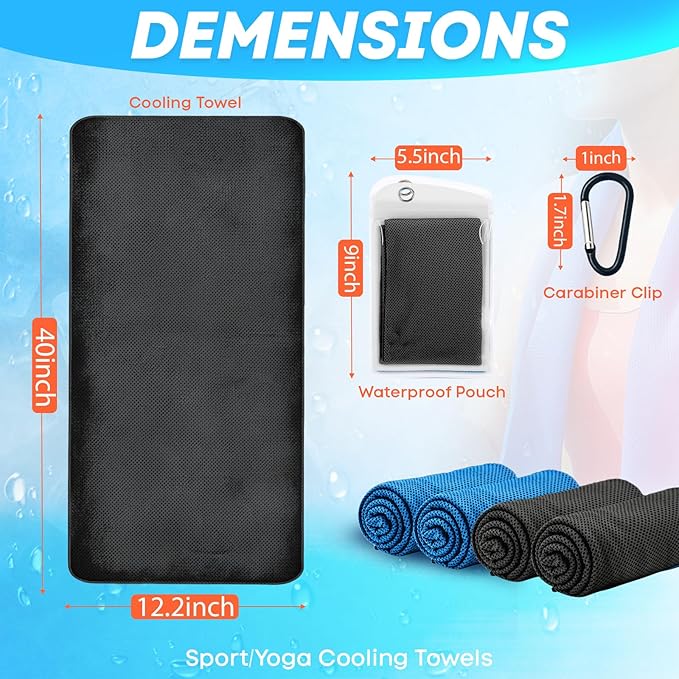 4 Pack Cooling Towels (40"x 12"), Soft Breathable Gym Towels, Outdoors Ice Towel for Neck and Face, Camp Essentials Microfiber Sweat Towels for Gym, Run, Yoga, Workout, Travel, Climb