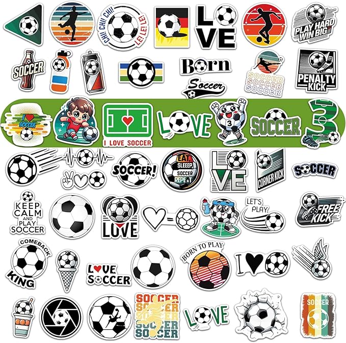 Soccer Water Bottles for Boys 18 oz and 100 PCS Soccer Stickers Sports Insulated Stainless Steel Water Bottle Accessories Stuff Gear Gifts For 8-12 12-14 Player
