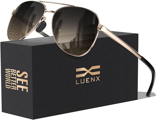 LUENX Aviator Sunglasses for Men Women Polarized - UV400 Protection, Stylish Shades, Driving, Outdoor Activities