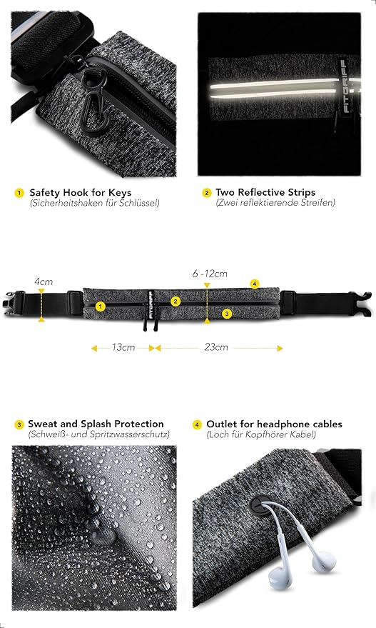 Fitgriff® Running Belt for Men & Women - Secure Jogging Pouch for Phone, Keys & Essentials - For All Cell Phones