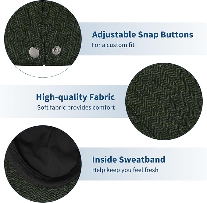 Men's Newsboy Cap Wool Blend Classic Herringbone Tweed Flat Caps Gatsby Cabbie Hats Ivy Irish Hat